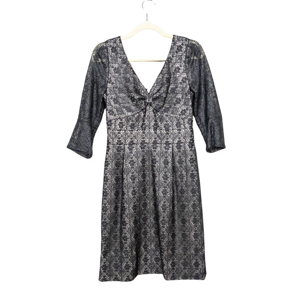 MARC by MARC JACOBS Black Metallic Lace Cocktail Dress V-Neck Lined Women's 4 - Picture 2 of 5